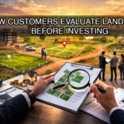 Customer analyzing land investment documents